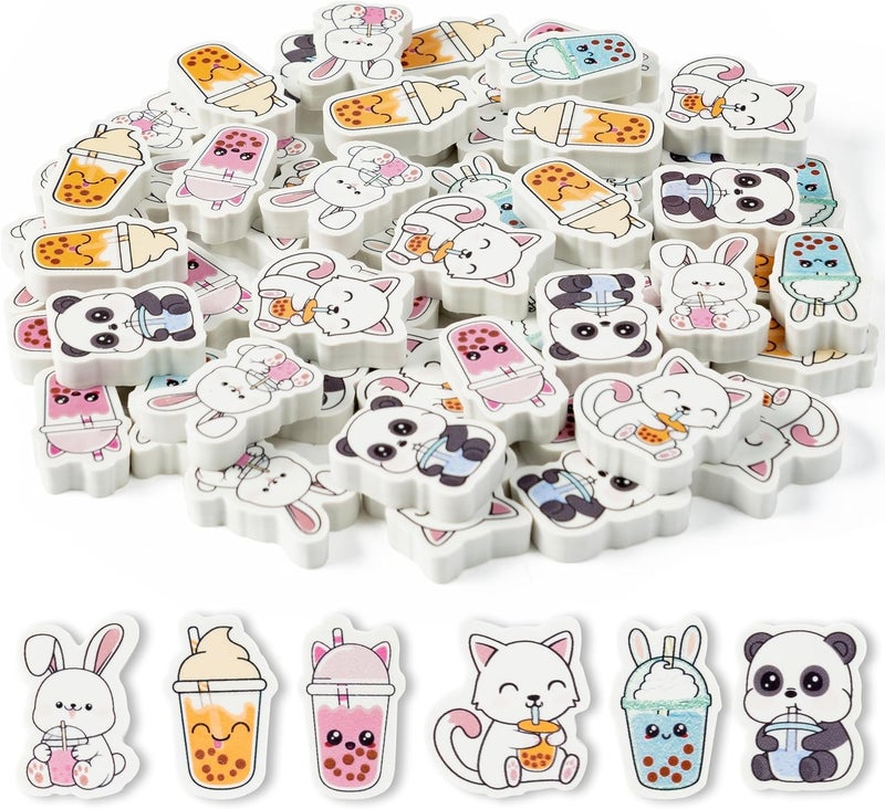 BZaber Bubble Tea Mini Eraser for Kids Bulk Christmas Winter Gifts 60Pcs Cute Kawaii Panda Rabbit Cat Boba Cup Pencils Erasers 3D Desk Puzzle Supplies for Student Classroom Prizes Birthday Party Favor - Image 1